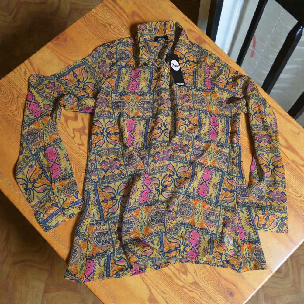 Boohoo Multicolor Patterned Swim Coverup - Picture 3 of 8